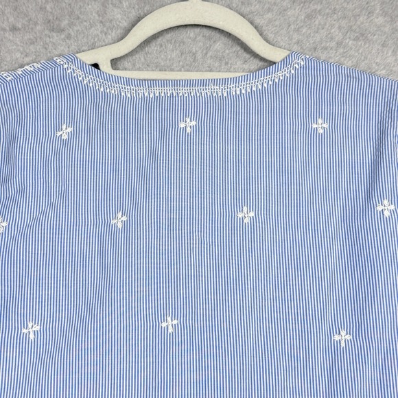 Gretchen Scott Top‎ Womens Medium Embroidered Tunic Popover Blue Stripe Coastal - Picture 10 of 14